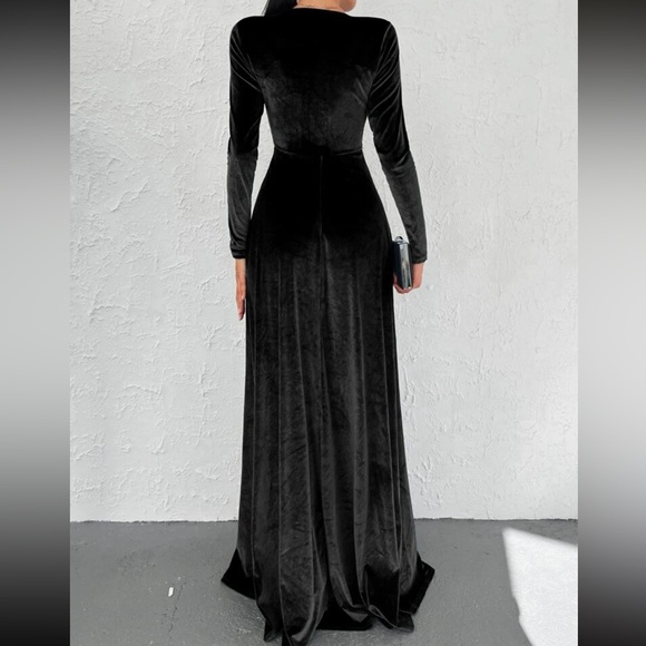 Luxe slit thigh long sleeve party formal evening prom wedding gown dress - Picture 6 of 16
